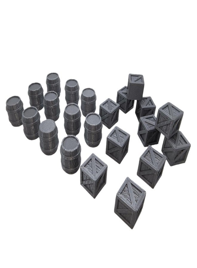 XJPONGC Crates and Barrels DND Terrain Compatible DND Terrain for 25mm Dungeons and Dragons, D&D,40k, RPG, 25mm MiniaturesTabletop RPGs, Wargame Scenery(12PCS Crates+11PCS Barrels) - Image 1